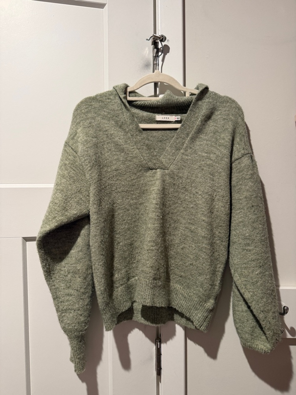 Lush Olive Green V-Neck Hooded Sweater